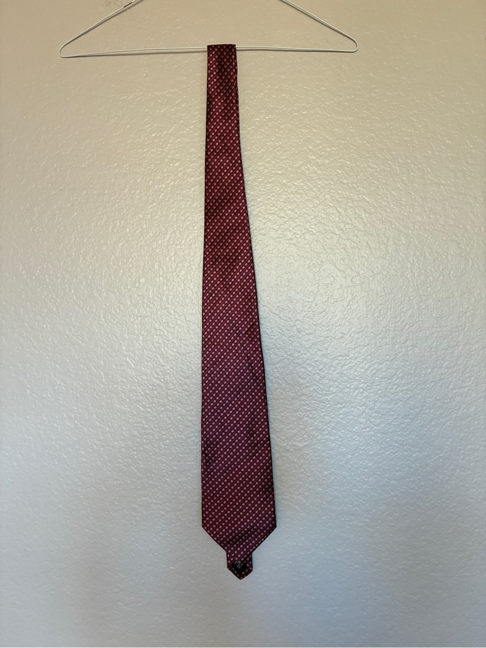 Alfani 100% Silk Men's Burgundy Gold Plaid Patterned Tie Made in USA